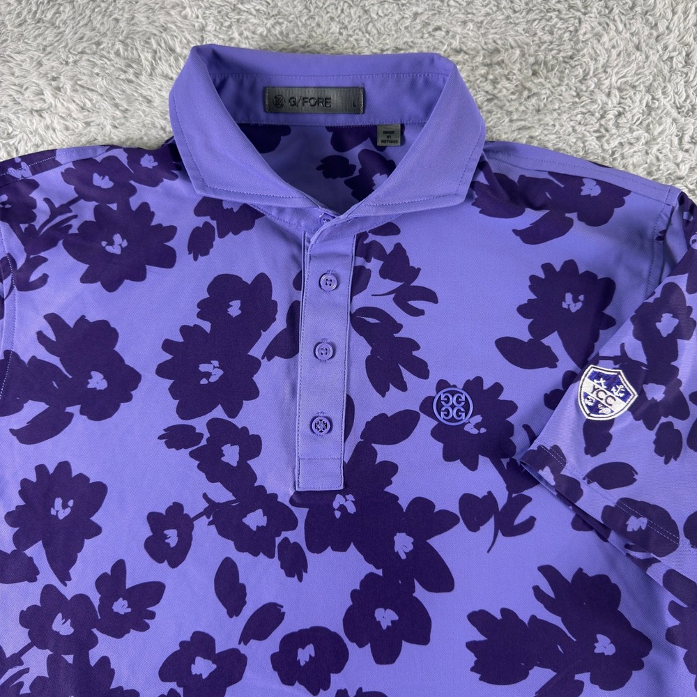 G/FORE Mens Floral Print Performance Golf Polo Shirt Purple Large L